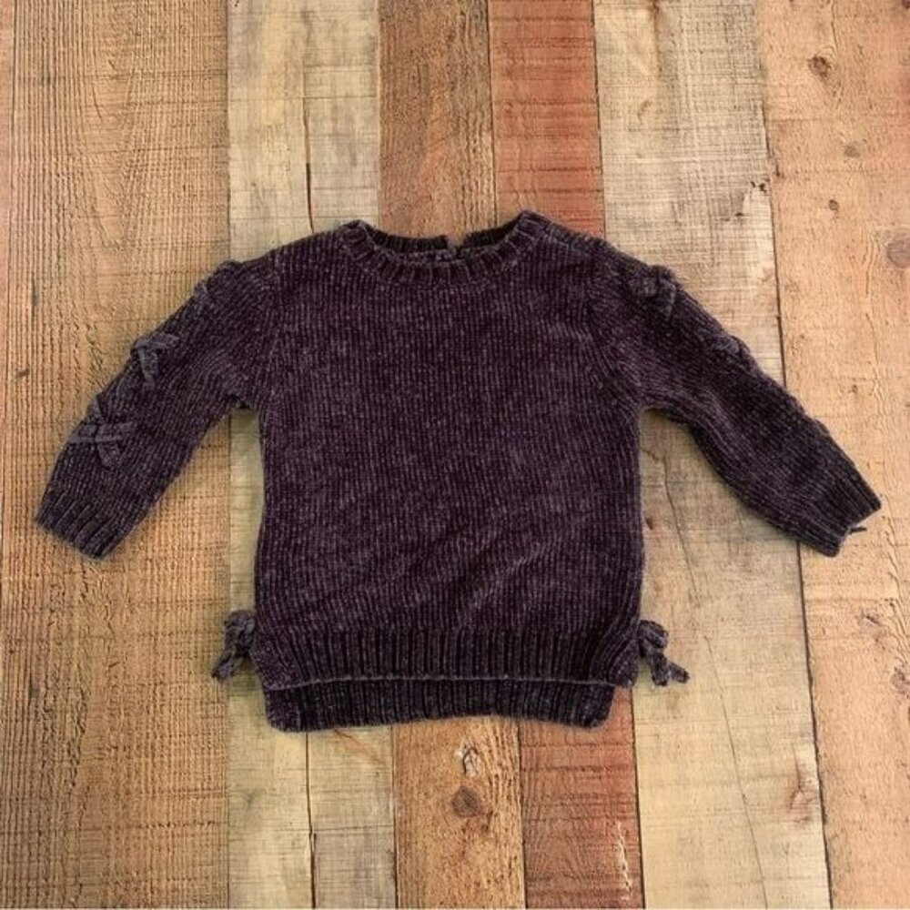 DKNY girls soft knit crew neck sweater with lace up sleeves in black -18M